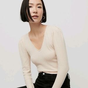 j. crew puff-sleeve v-neck top in soft rib size L